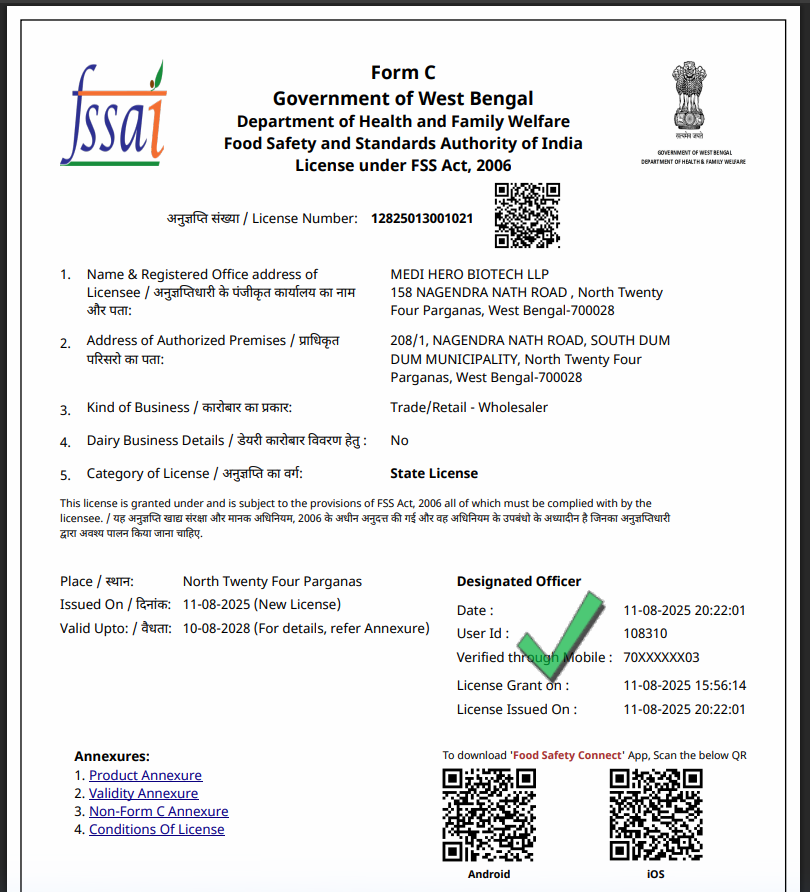 FSSAI Certificate Preview